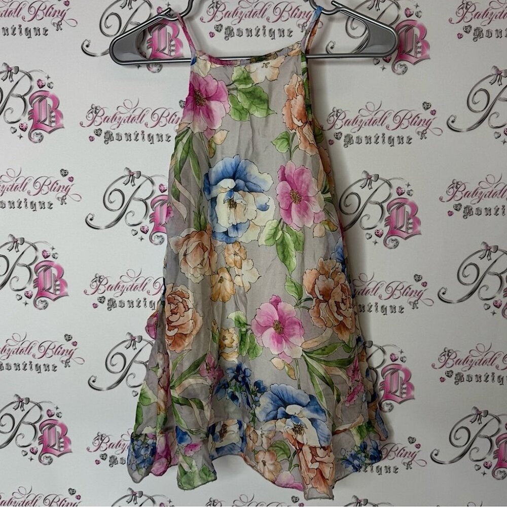 LARA G tank top halter silk flowers Multicolor Floral ruffle frill watercolor